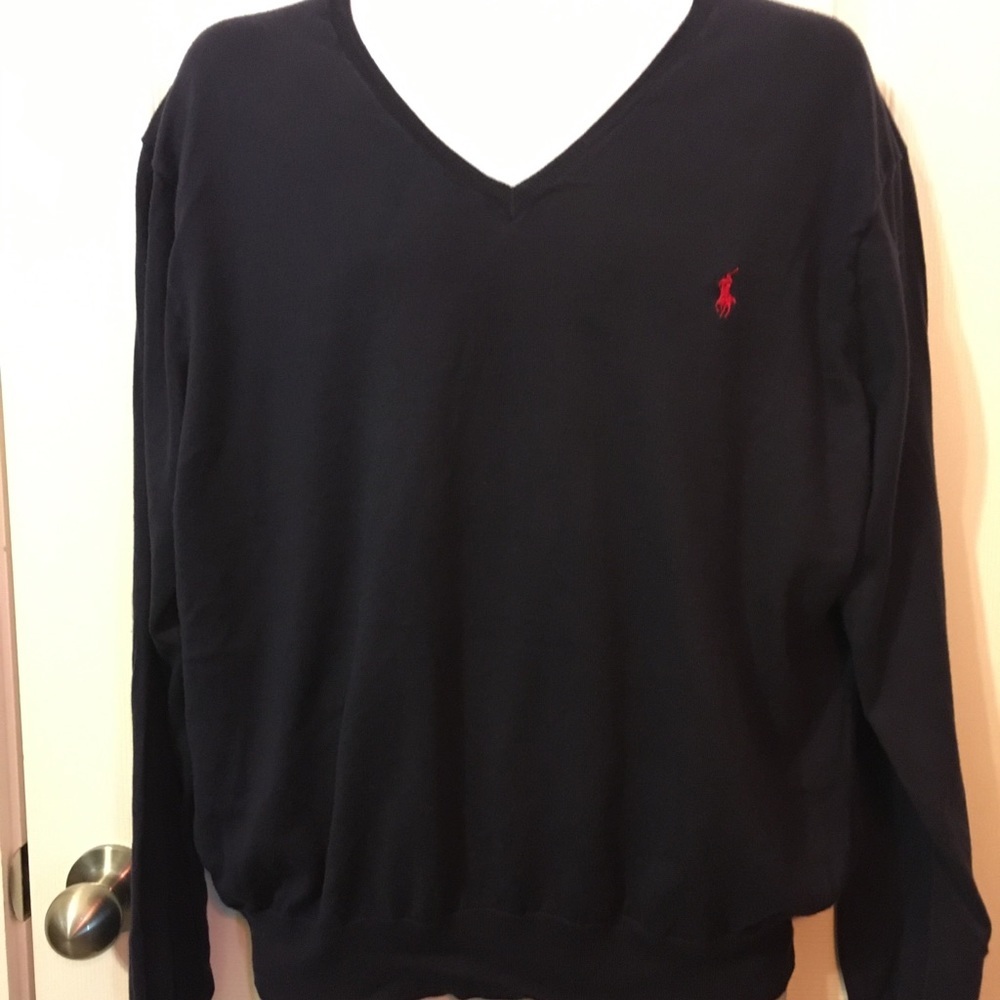 Polo by Ralph Lauren v-neck navy blue sweater sz L